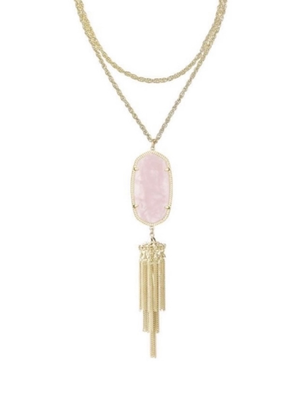 Kendra Scott Rayne Rose Quartz Light Pink Gold Long Adjustable Tassel Necklace